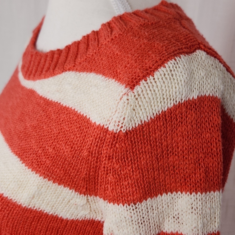 Womens casual 3/4 sleeve sweater old navy med orange white stripe crew neck - Picture 3 of 7